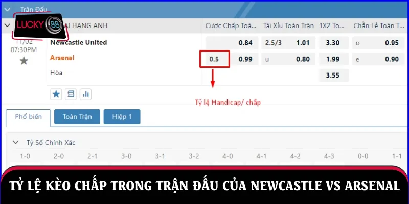 Tỷ lệ kèo chấp trong trận đấu của Newcastle vs Arsenal